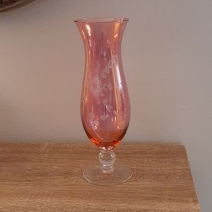 Vintage Cranberry Glass Floral Etched Vase